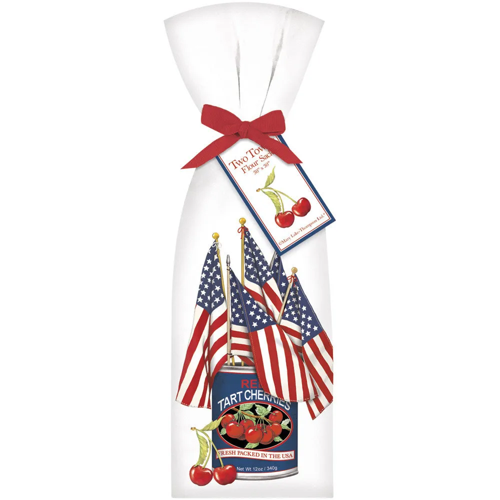 American Flags in Tart Cherry Can Flour Sack Towels