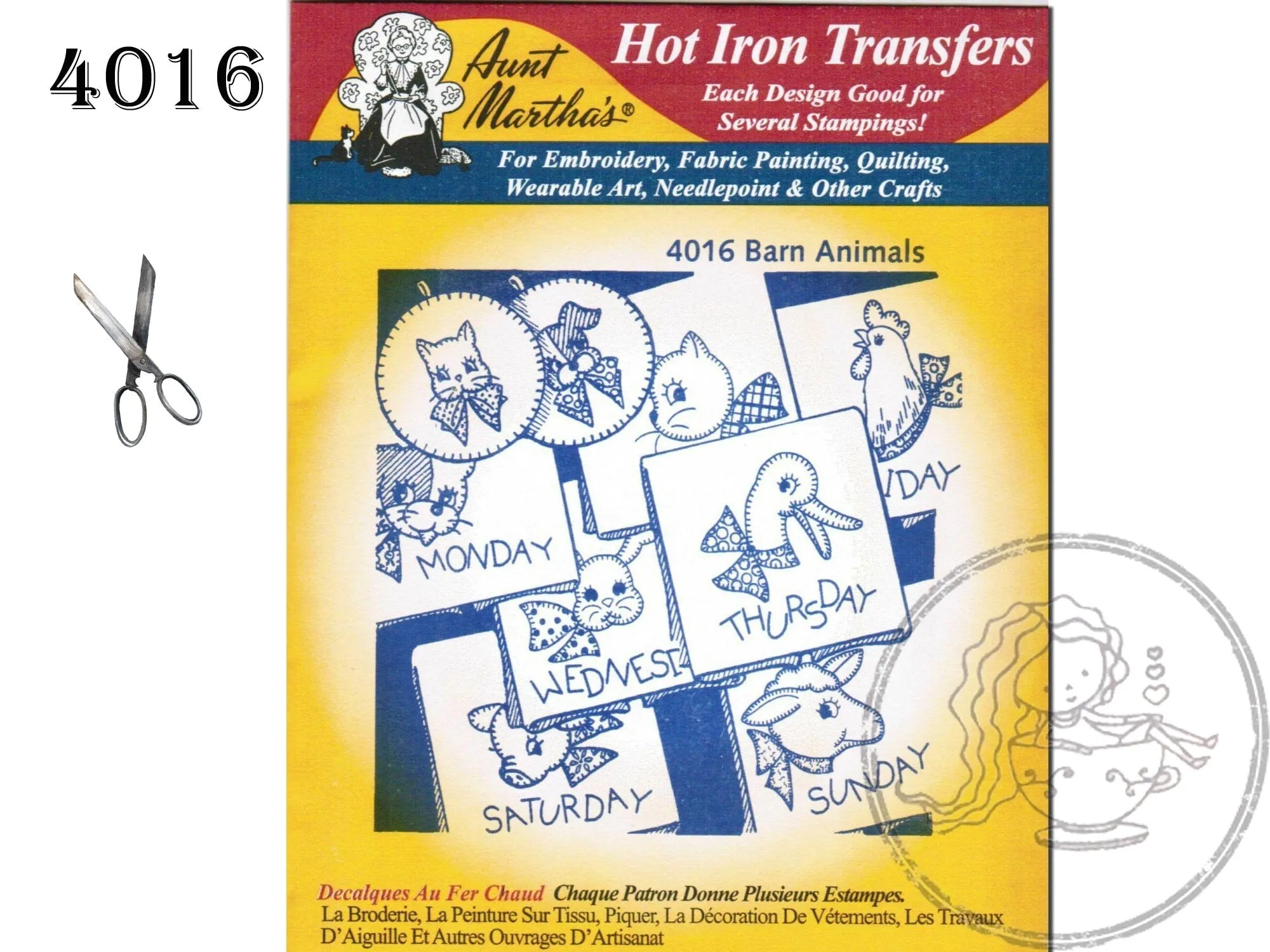 Aunt Martha's® 4016, Barn Animals, Transfer Pattern, Hot Iron Transfers, Uncut, Unopened Transfers