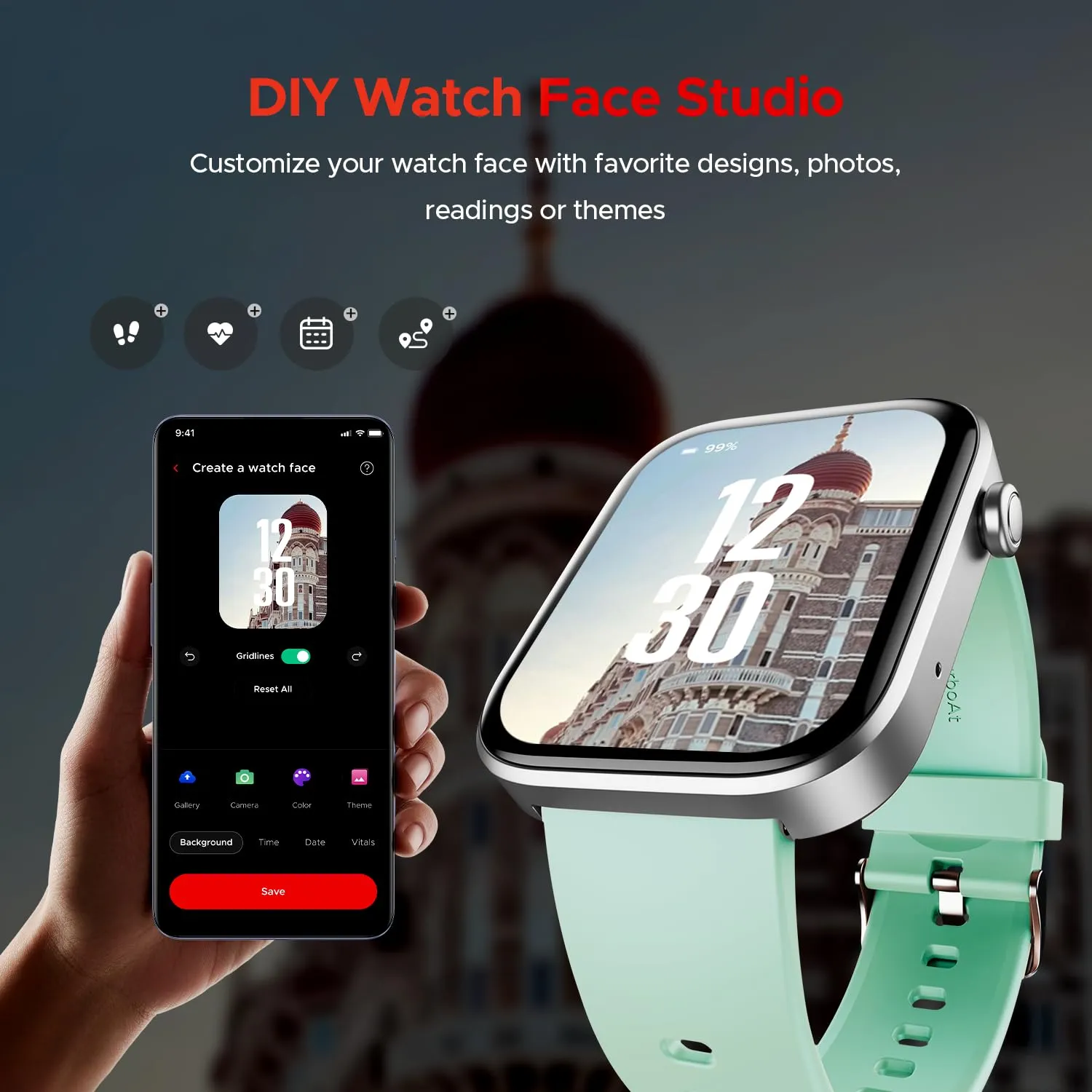 boAt Storm Call 3 w/Turn-by-Turn Navigation, 1.83” HD Display, Bluetooth Calling, Crest  OS, QR Tray, Watch Face Studio, Coins, Emergency SOS Smart Watch for Men & Women(Mint Green)