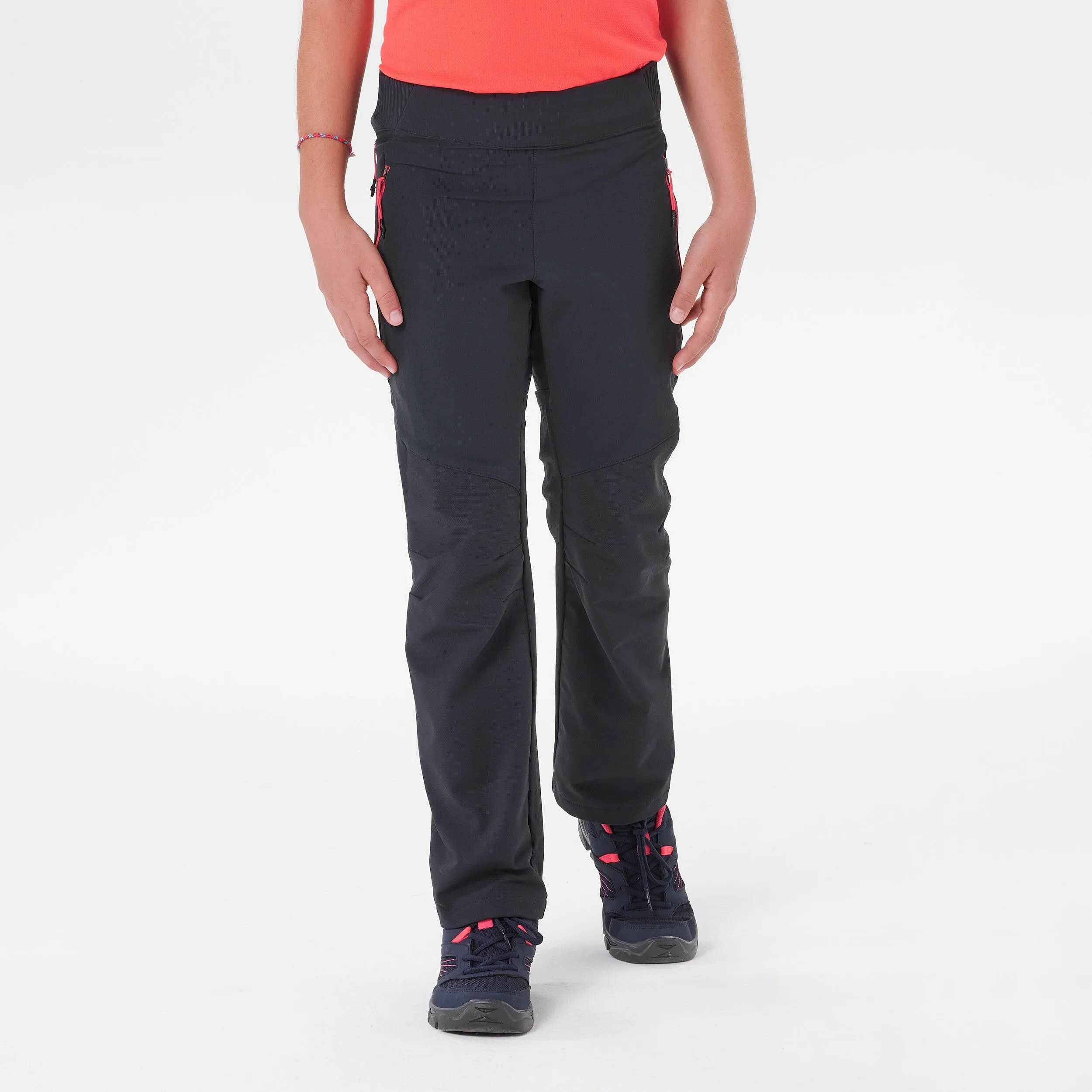 Children's hiking trousers Quechua MH550 softshell, dark gray