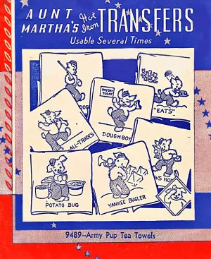 Embroidery, Transfer Pattern, Aunt Martha's, 9489, Army Pup, Tea Towels