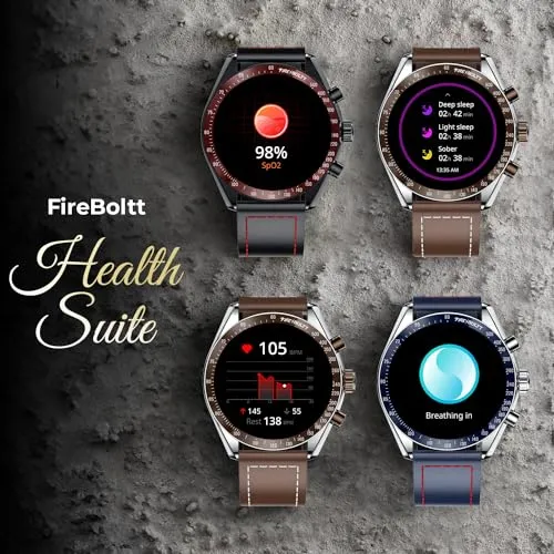 Fire-Boltt Moonwatch 36.3mm (1.43 inch) AMOLED Display, Wireless Charging, Metallic Frame, Premium Leather Straps, Complete Health Suite, Bluetooth Calling, Sports Modes (Black L)