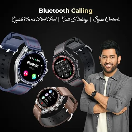 Fire-Boltt Moonwatch 36.3mm (1.43 inch) AMOLED Display, Wireless Charging, Metallic Frame, Premium Leather Straps, Complete Health Suite, Bluetooth Calling, Sports Modes (Black L)