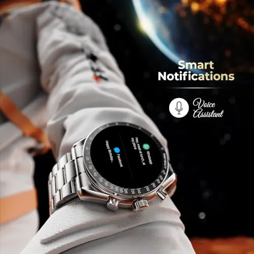 Fire-Boltt Moonwatch 36.3mm (1.43 inch) AMOLED Display, Wireless Charging, Metallic Frame, Premium Leather Straps, Complete Health Suite, Bluetooth Calling, Sports Modes (Black L)