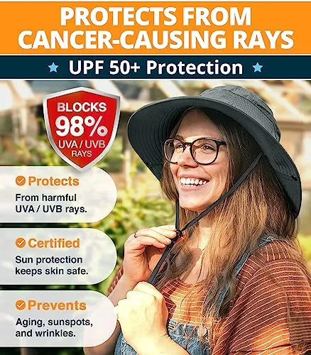 Geartop Wide Brim Sun Hat For Womens And Mens Sun Hats Uv Protection Dark Grey