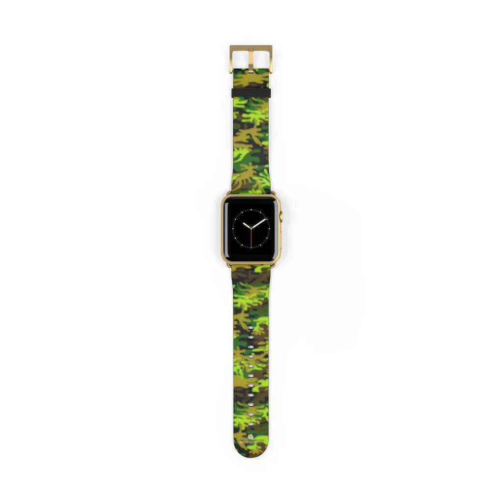 Green Brown Camo Watch Band, Camo Print 38mm/42mm Watch Band For Apple Watch- Made in USA