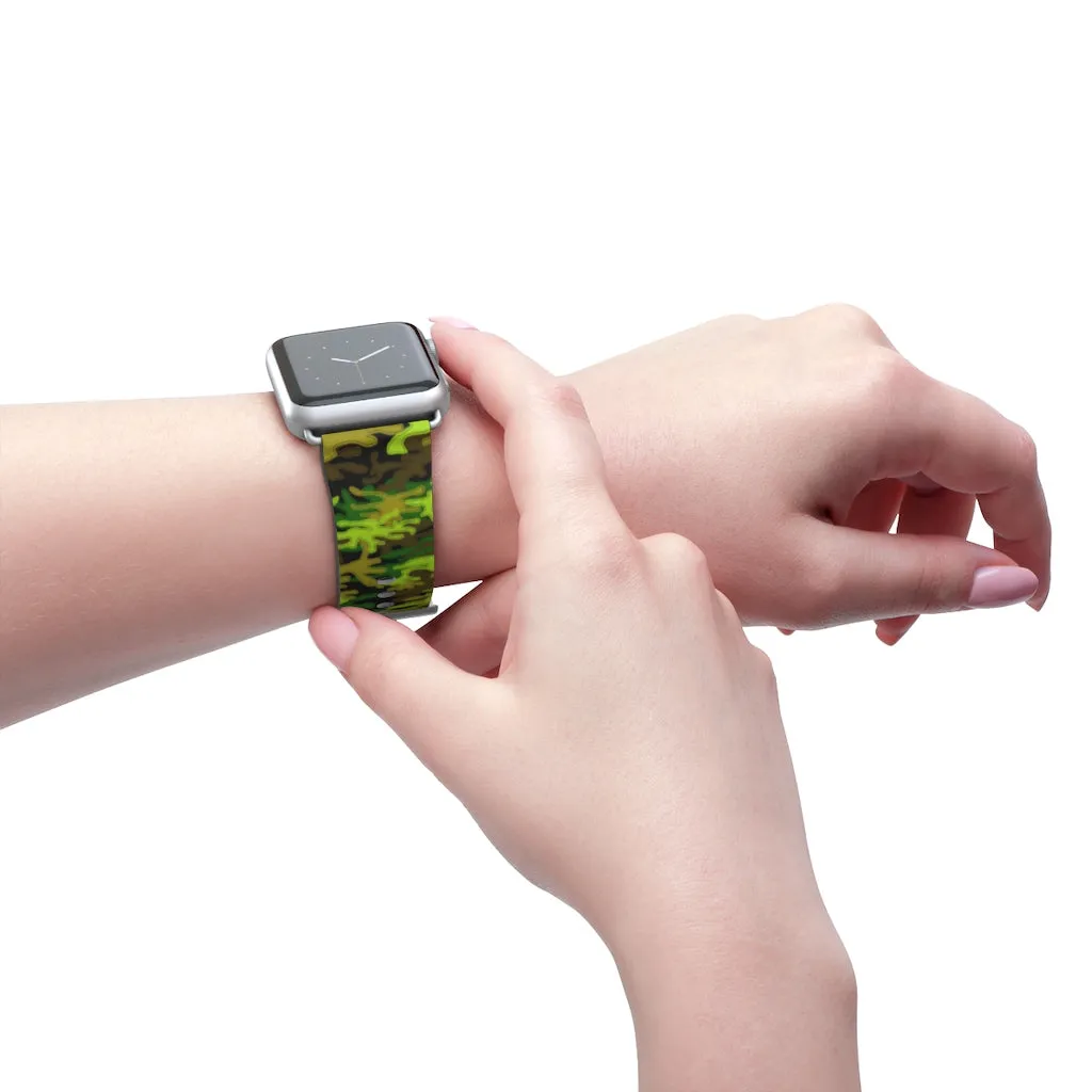 Green Brown Camo Watch Band, Camo Print 38mm/42mm Watch Band For Apple Watch- Made in USA