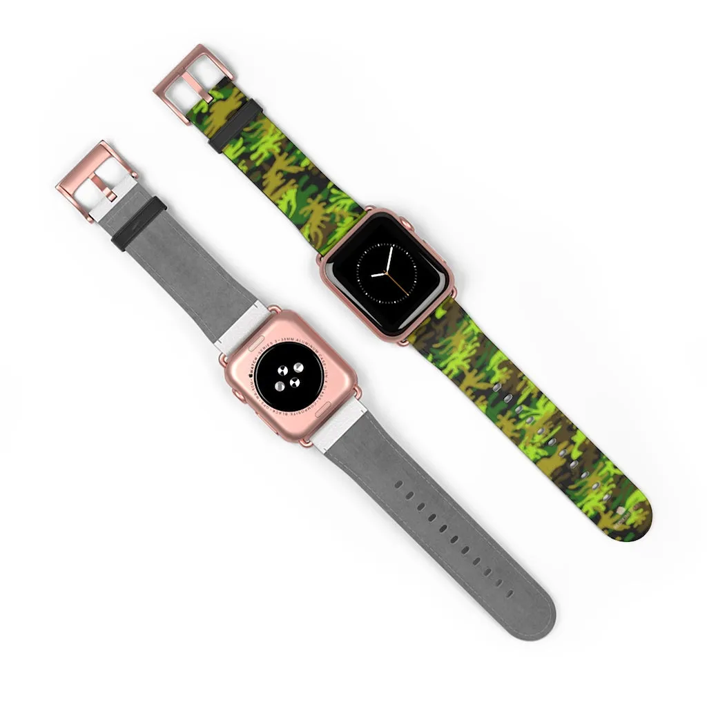 Green Brown Camo Watch Band, Camo Print 38mm/42mm Watch Band For Apple Watch- Made in USA