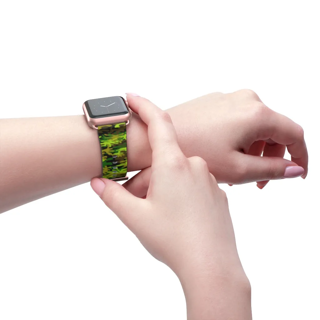 Green Brown Camo Watch Band, Camo Print 38mm/42mm Watch Band For Apple Watch- Made in USA