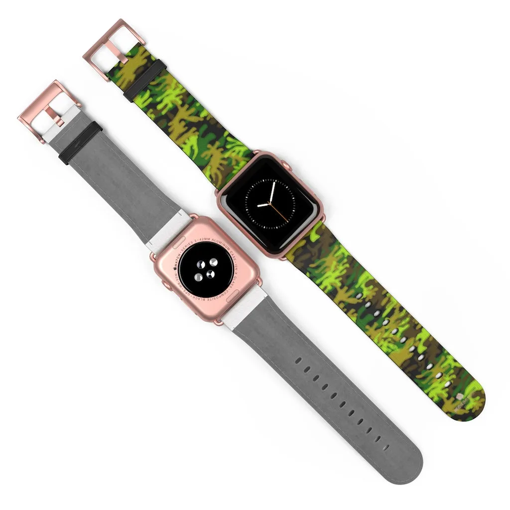 Green Brown Camo Watch Band, Camo Print 38mm/42mm Watch Band For Apple Watch- Made in USA
