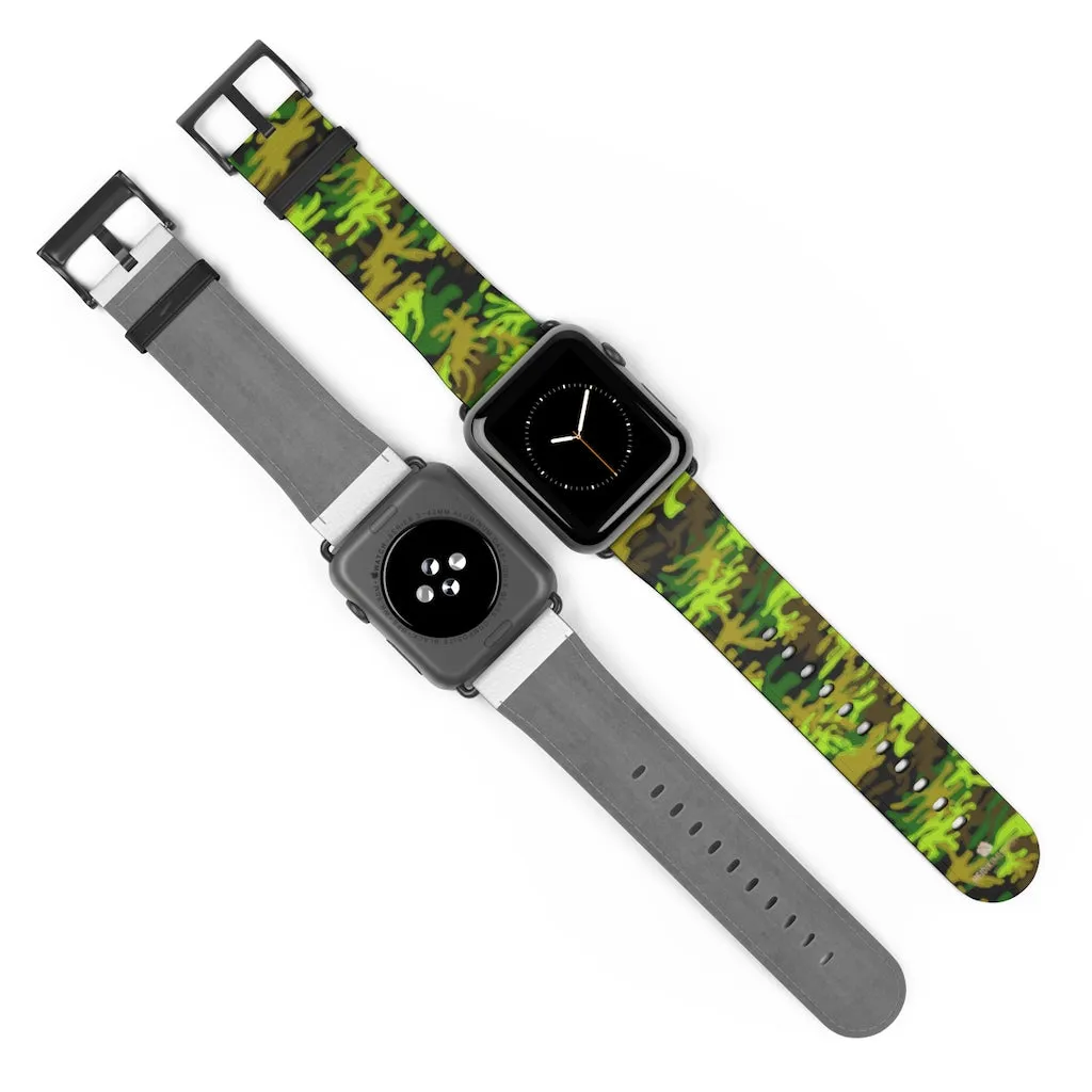 Green Brown Camo Watch Band, Camo Print 38mm/42mm Watch Band For Apple Watch- Made in USA