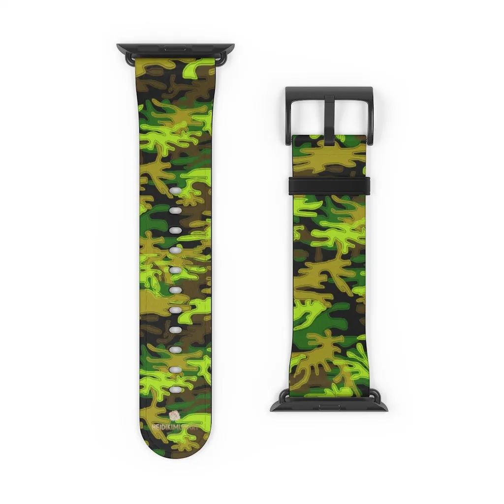 Green Brown Camo Watch Band, Camo Print 38mm/42mm Watch Band For Apple Watch- Made in USA
