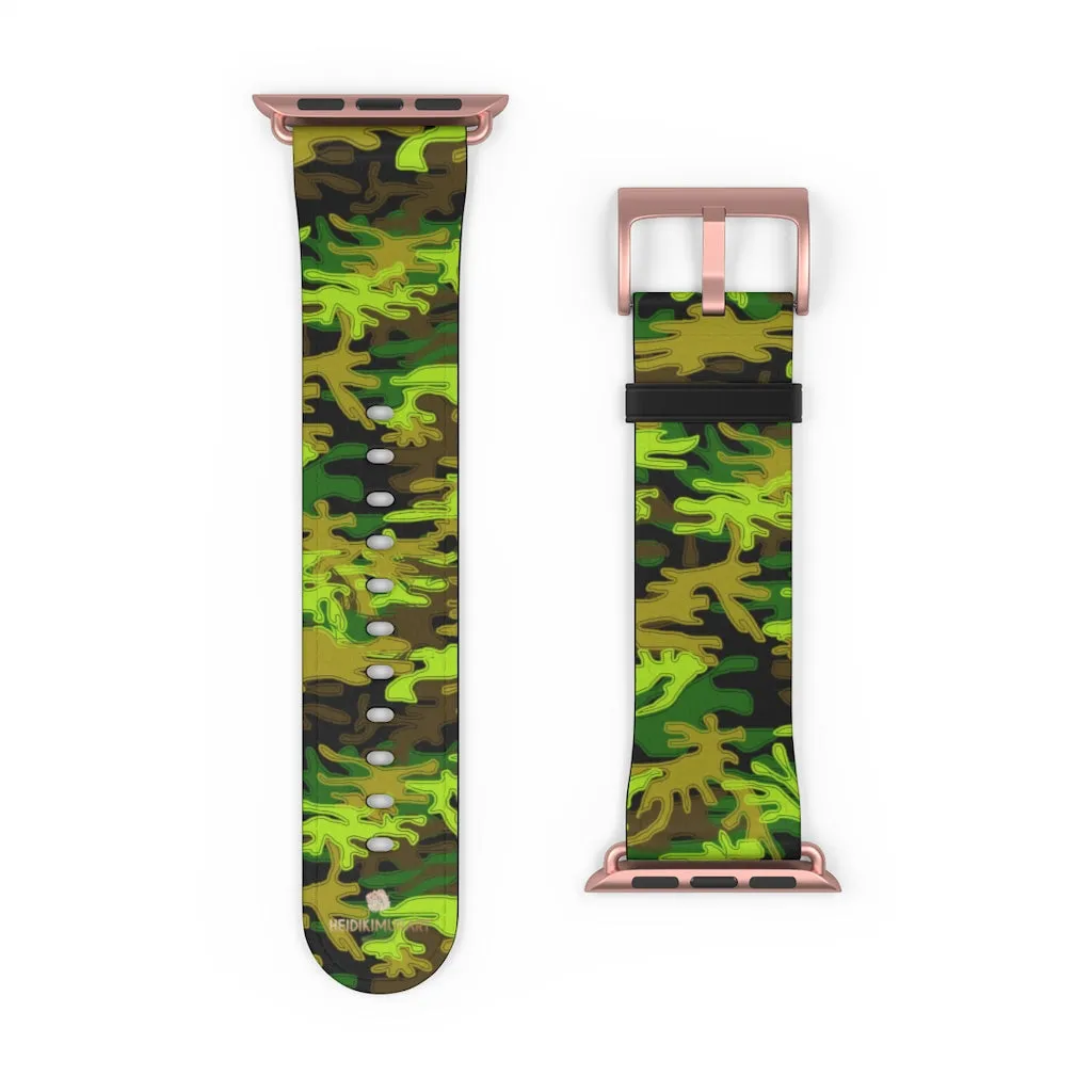 Green Brown Camo Watch Band, Camo Print 38mm/42mm Watch Band For Apple Watch- Made in USA