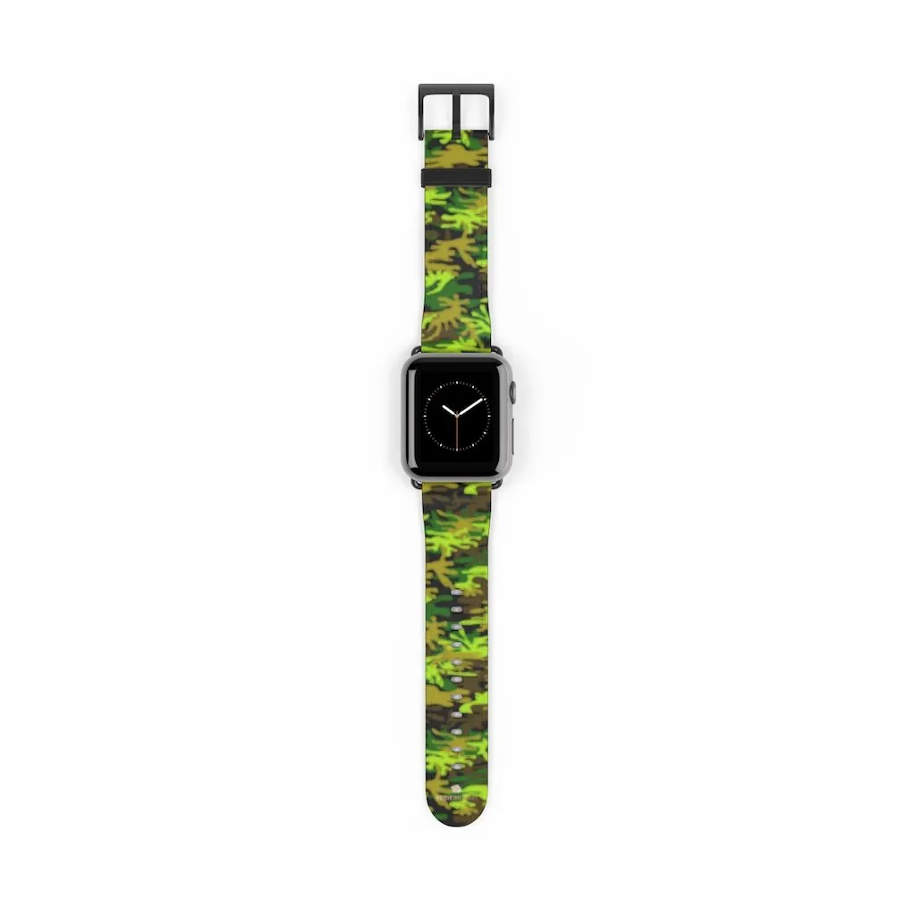 Green Brown Camo Watch Band, Camo Print 38mm/42mm Watch Band For Apple Watch- Made in USA