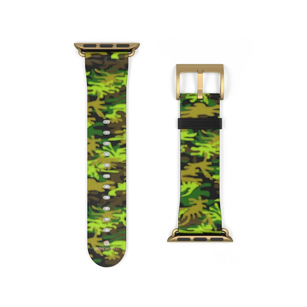 Green Brown Camo Watch Band, Camo Print 38mm/42mm Watch Band For Apple Watch- Made in USA