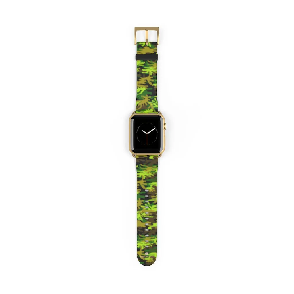 Green Brown Camo Watch Band, Camo Print 38mm/42mm Watch Band For Apple Watch- Made in USA