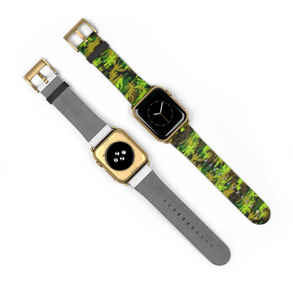 Green Brown Camo Watch Band, Camo Print 38mm/42mm Watch Band For Apple Watch- Made in USA