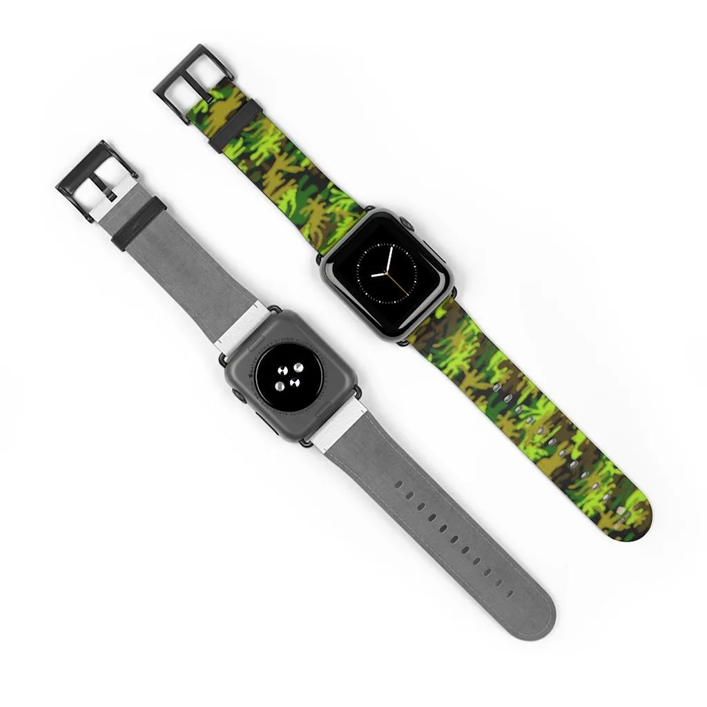 Green Brown Camo Watch Band, Camo Print 38mm/42mm Watch Band For Apple Watch- Made in USA