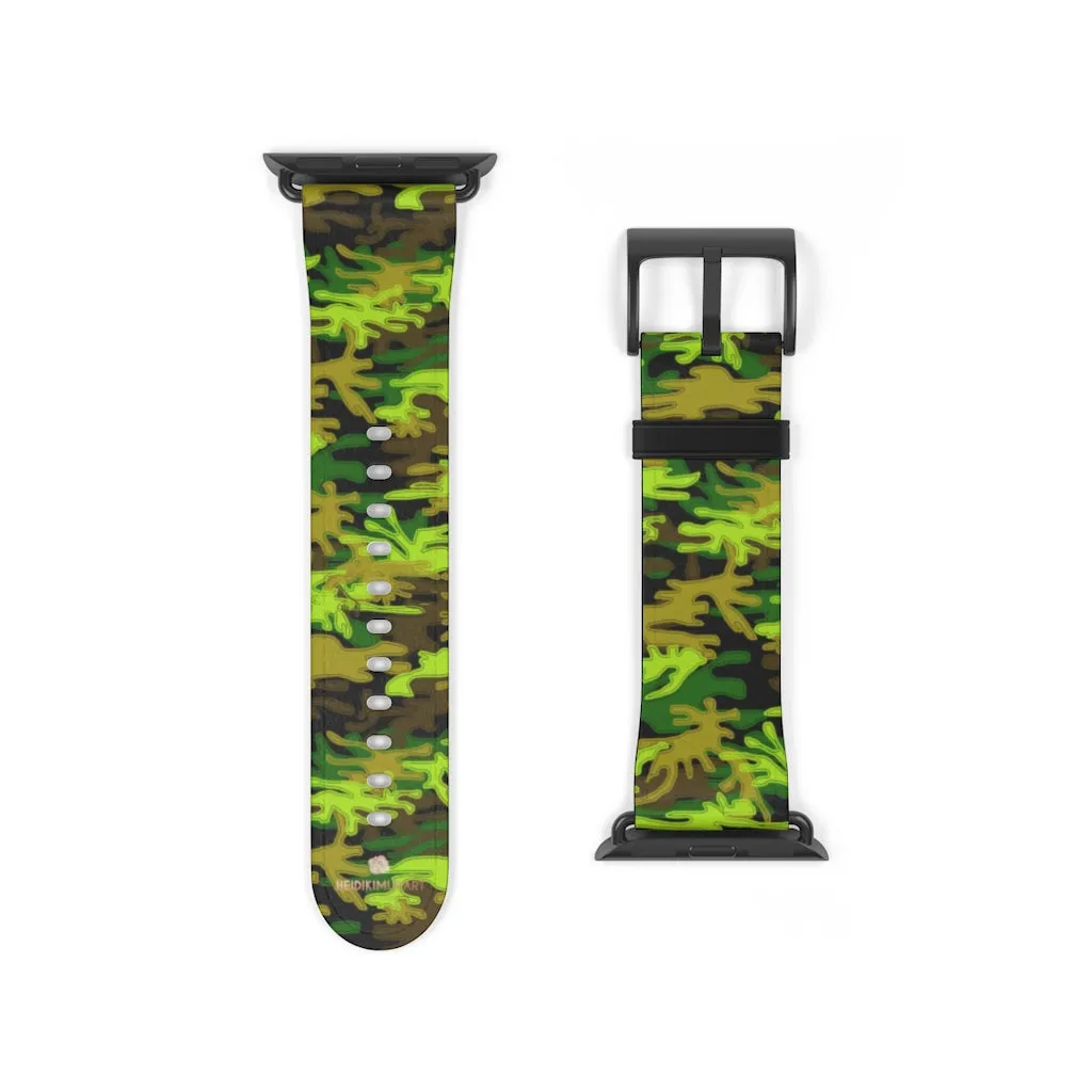 Green Brown Camo Watch Band, Camo Print 38mm/42mm Watch Band For Apple Watch- Made in USA