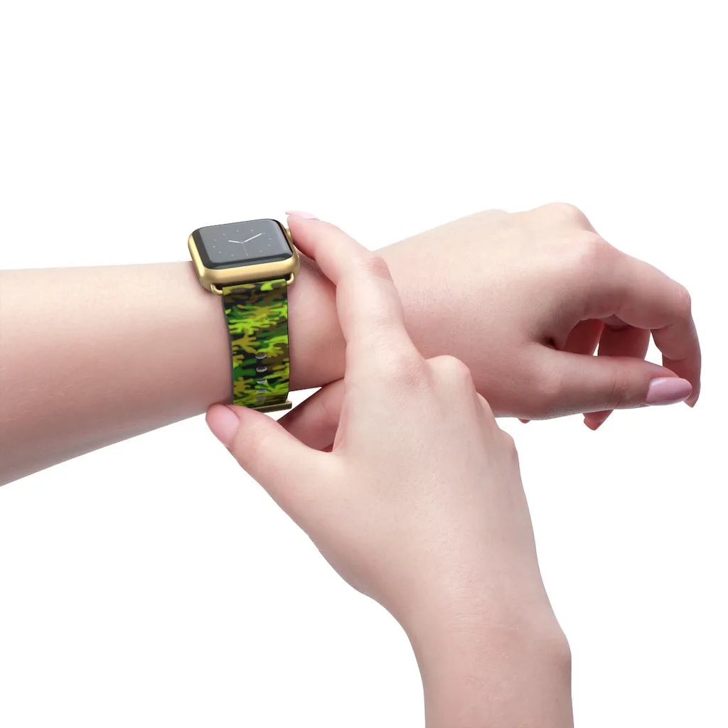 Green Brown Camo Watch Band, Camo Print 38mm/42mm Watch Band For Apple Watch- Made in USA