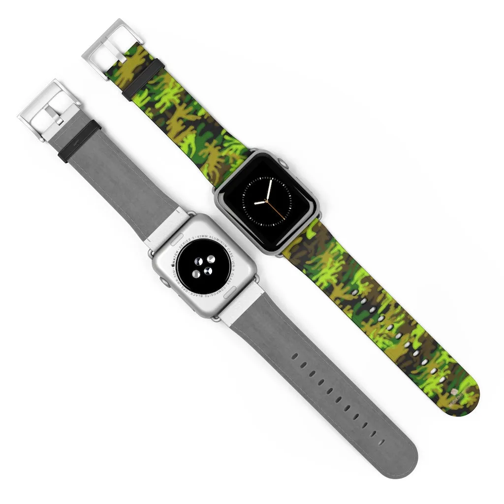 Green Brown Camo Watch Band, Camo Print 38mm/42mm Watch Band For Apple Watch- Made in USA