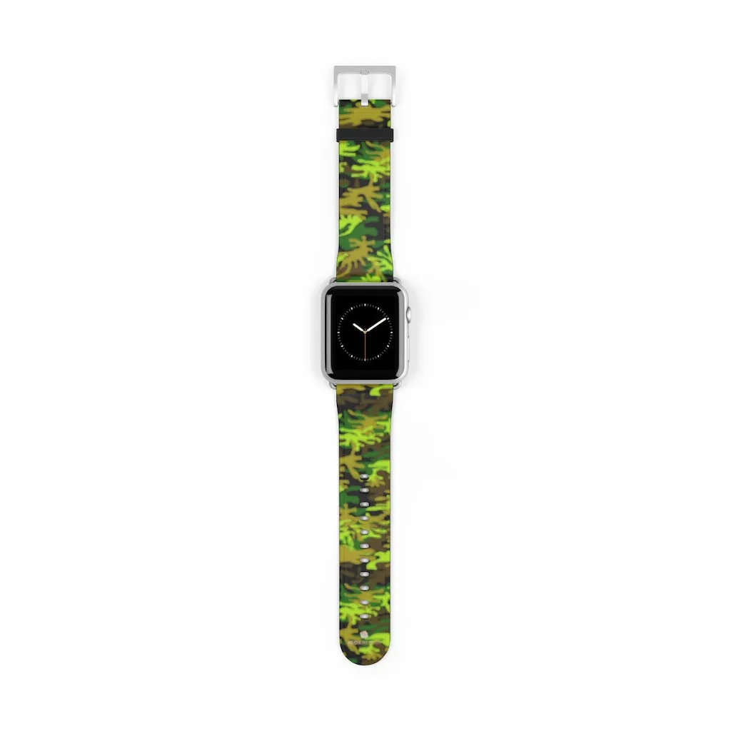 Green Brown Camo Watch Band, Camo Print 38mm/42mm Watch Band For Apple Watch- Made in USA