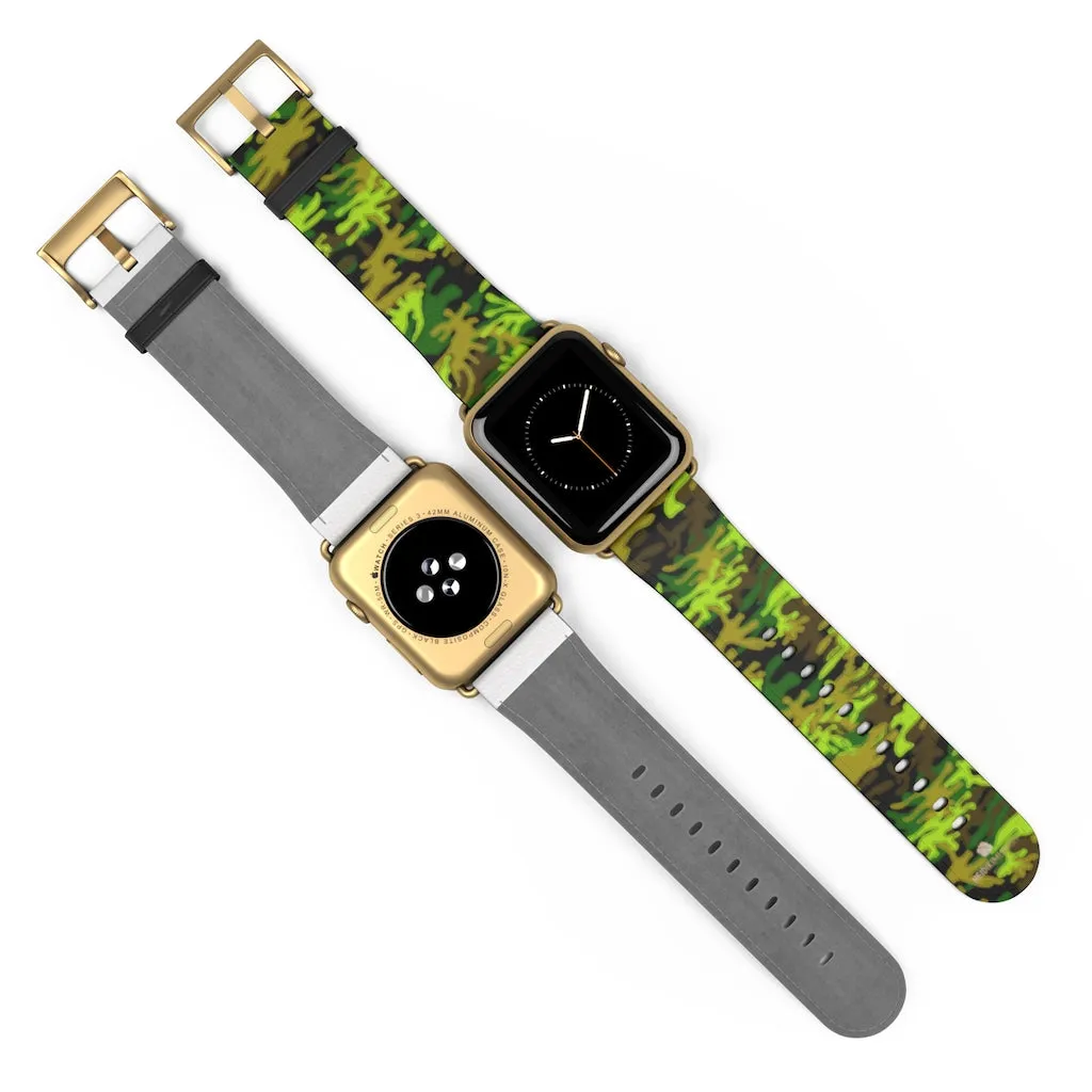 Green Brown Camo Watch Band, Camo Print 38mm/42mm Watch Band For Apple Watch- Made in USA