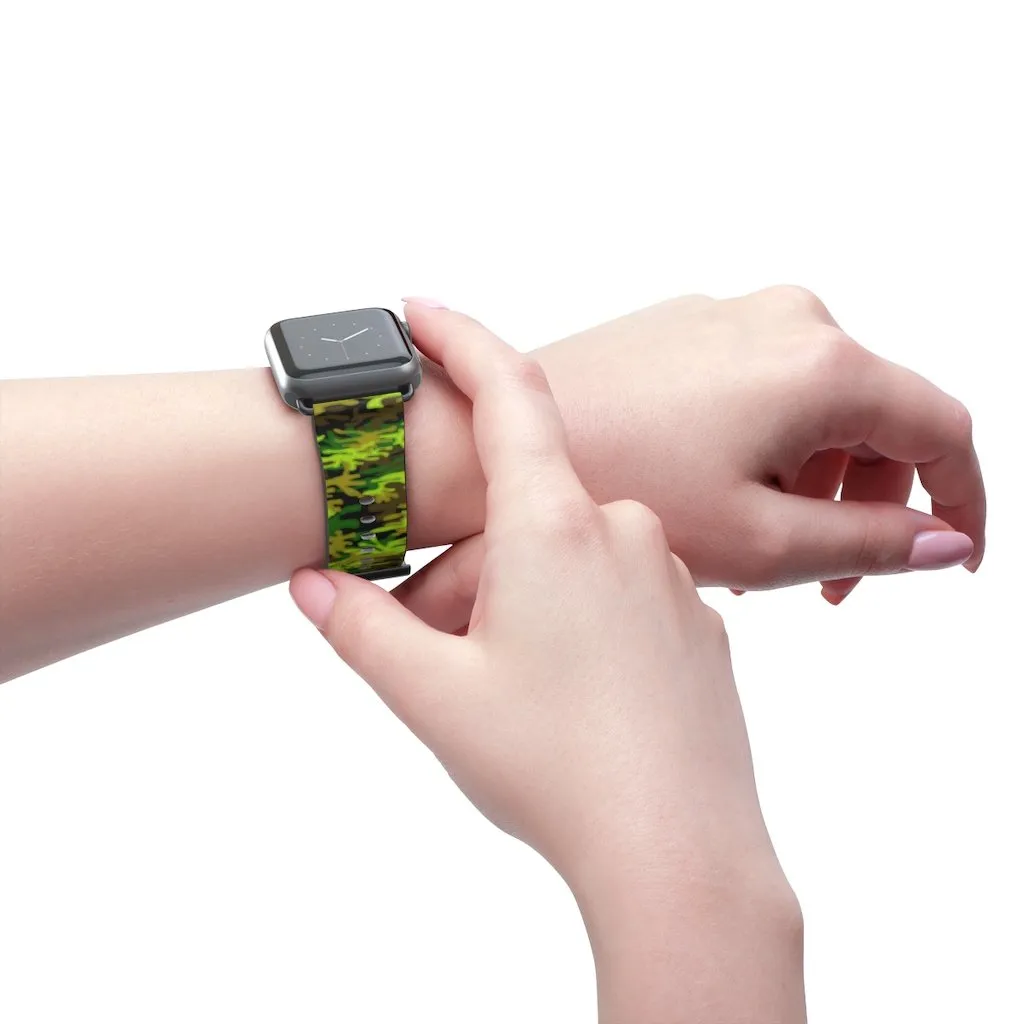 Green Brown Camo Watch Band, Camo Print 38mm/42mm Watch Band For Apple Watch- Made in USA