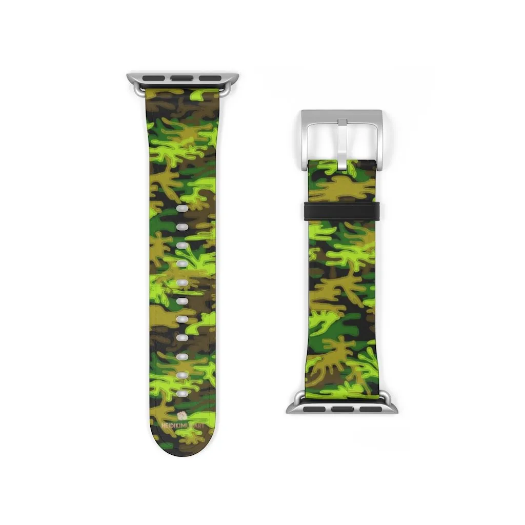 Green Brown Camo Watch Band, Camo Print 38mm/42mm Watch Band For Apple Watch- Made in USA
