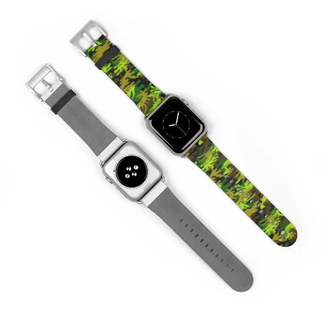 Green Brown Camo Watch Band, Camo Print 38mm/42mm Watch Band For Apple Watch- Made in USA