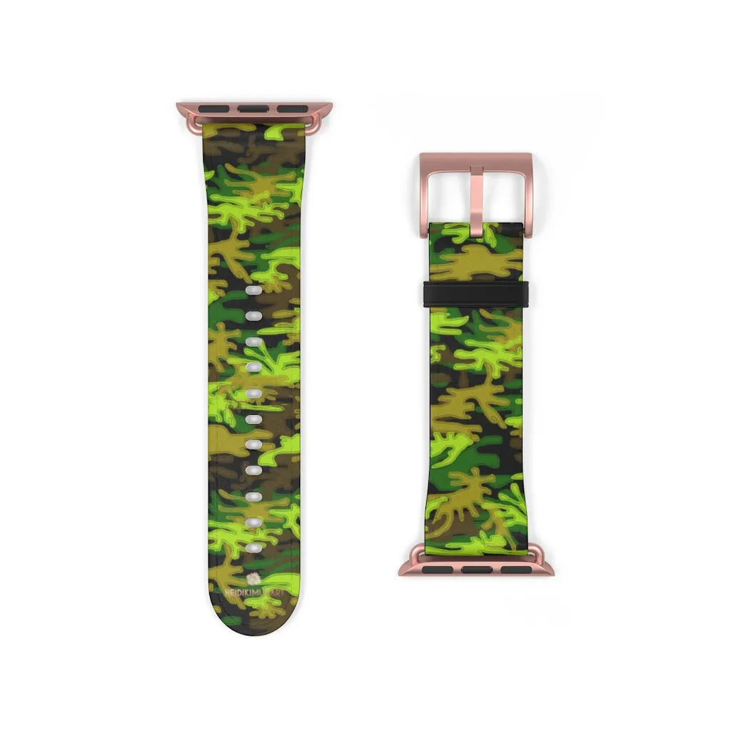 Green Brown Camo Watch Band, Camo Print 38mm/42mm Watch Band For Apple Watch- Made in USA
