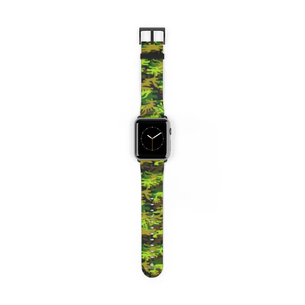 Green Brown Camo Watch Band, Camo Print 38mm/42mm Watch Band For Apple Watch- Made in USA