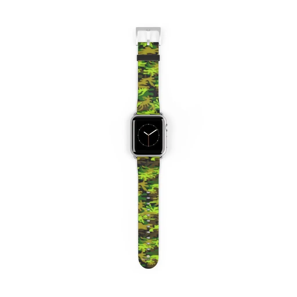 Green Brown Camo Watch Band, Camo Print 38mm/42mm Watch Band For Apple Watch- Made in USA