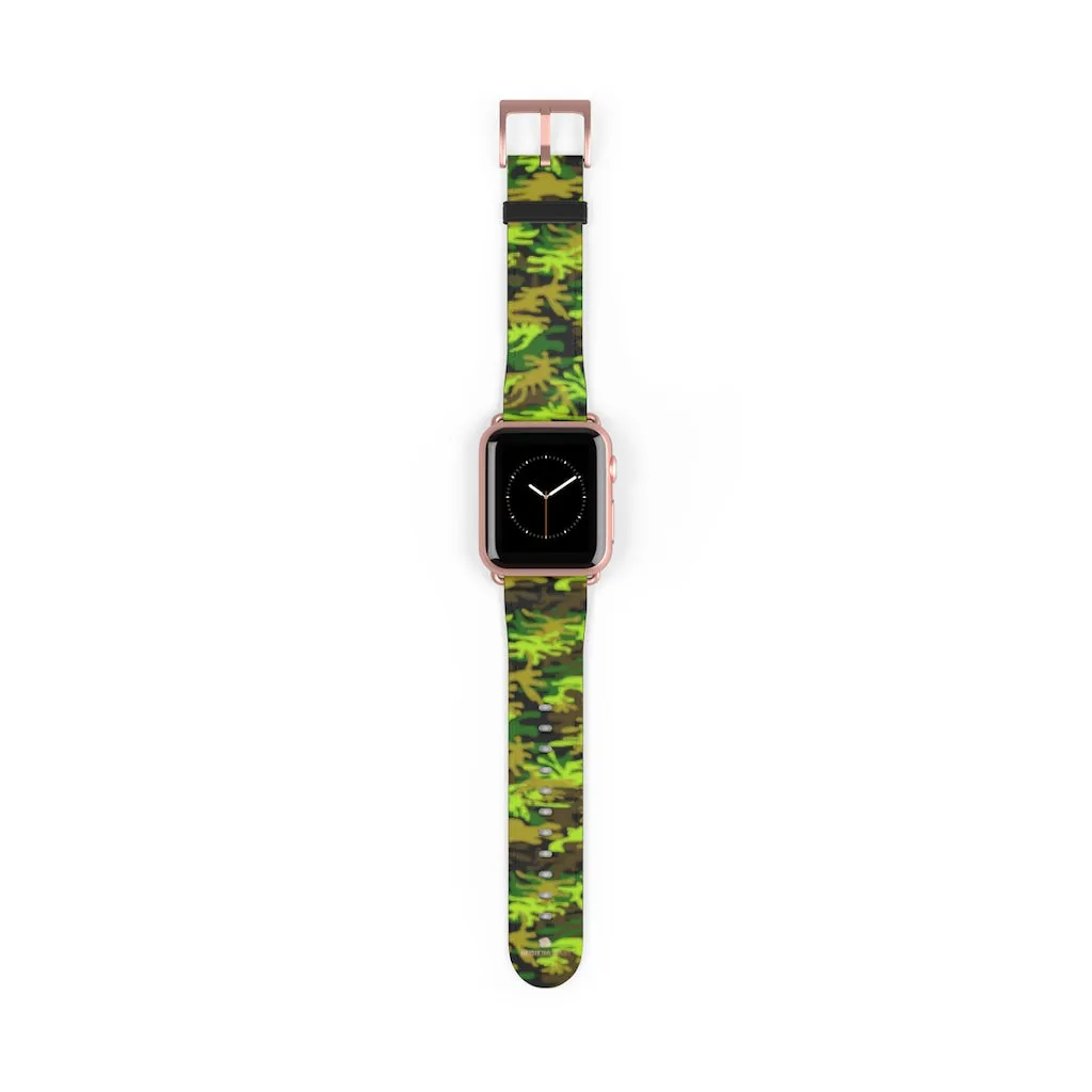 Green Brown Camo Watch Band, Camo Print 38mm/42mm Watch Band For Apple Watch- Made in USA