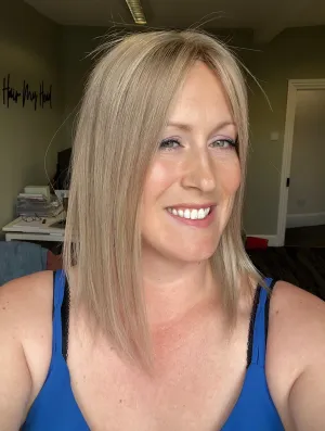 Her Hair My Head | SANDY | Super Flat topper | 5.5x6" base | Fully hand-tied mono top | 15" length