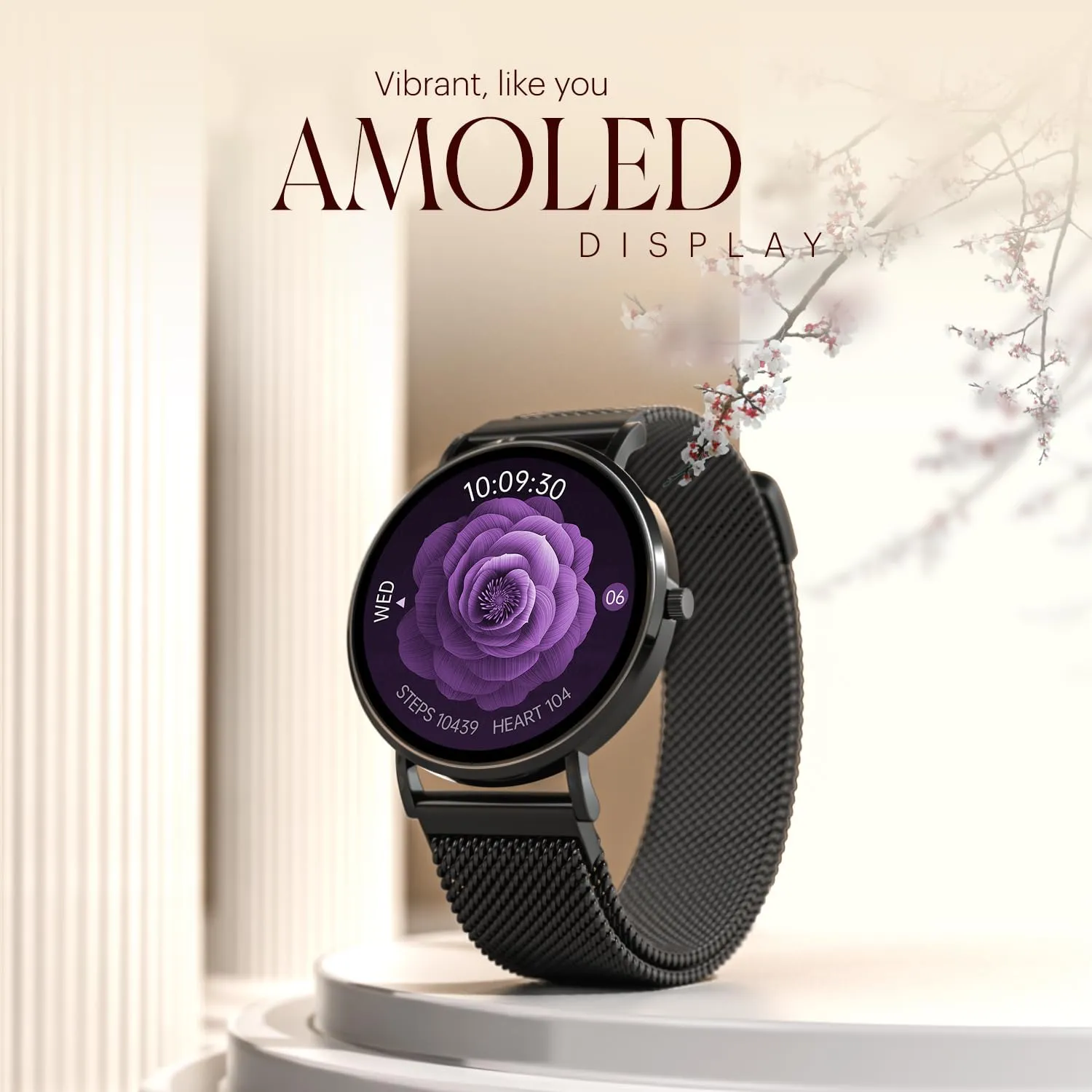 Noise Diva 2 Fashion Smart Watch for Women - Sleekest Dial, 36mm AMOLED Display, Snug Fit, Improved Female Cycle Tracker, BT Calling, Sleep Tracking, AI Voice Assistant, Password Protection-Black Link