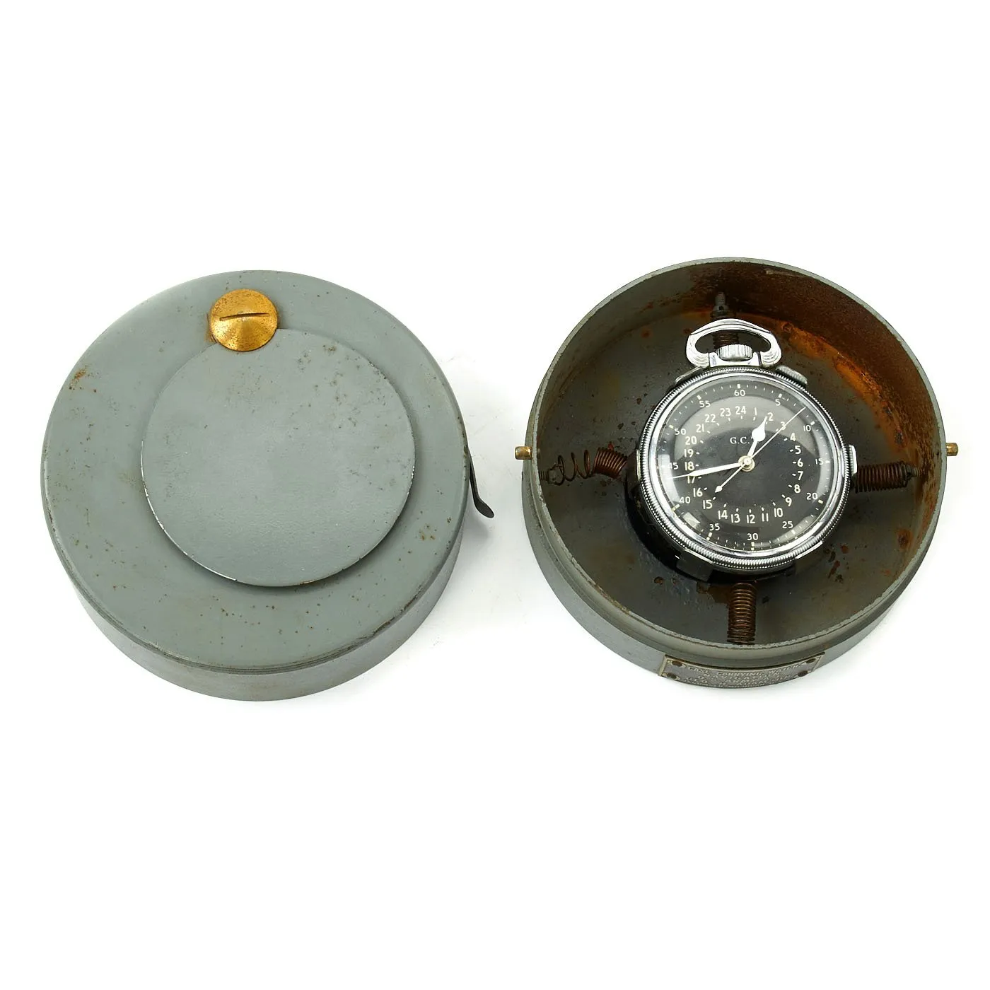 Original WWII USAAF 1942 Hamilton AN5740 G.C.T Navigator Pocket Watch with Carry Case and Box