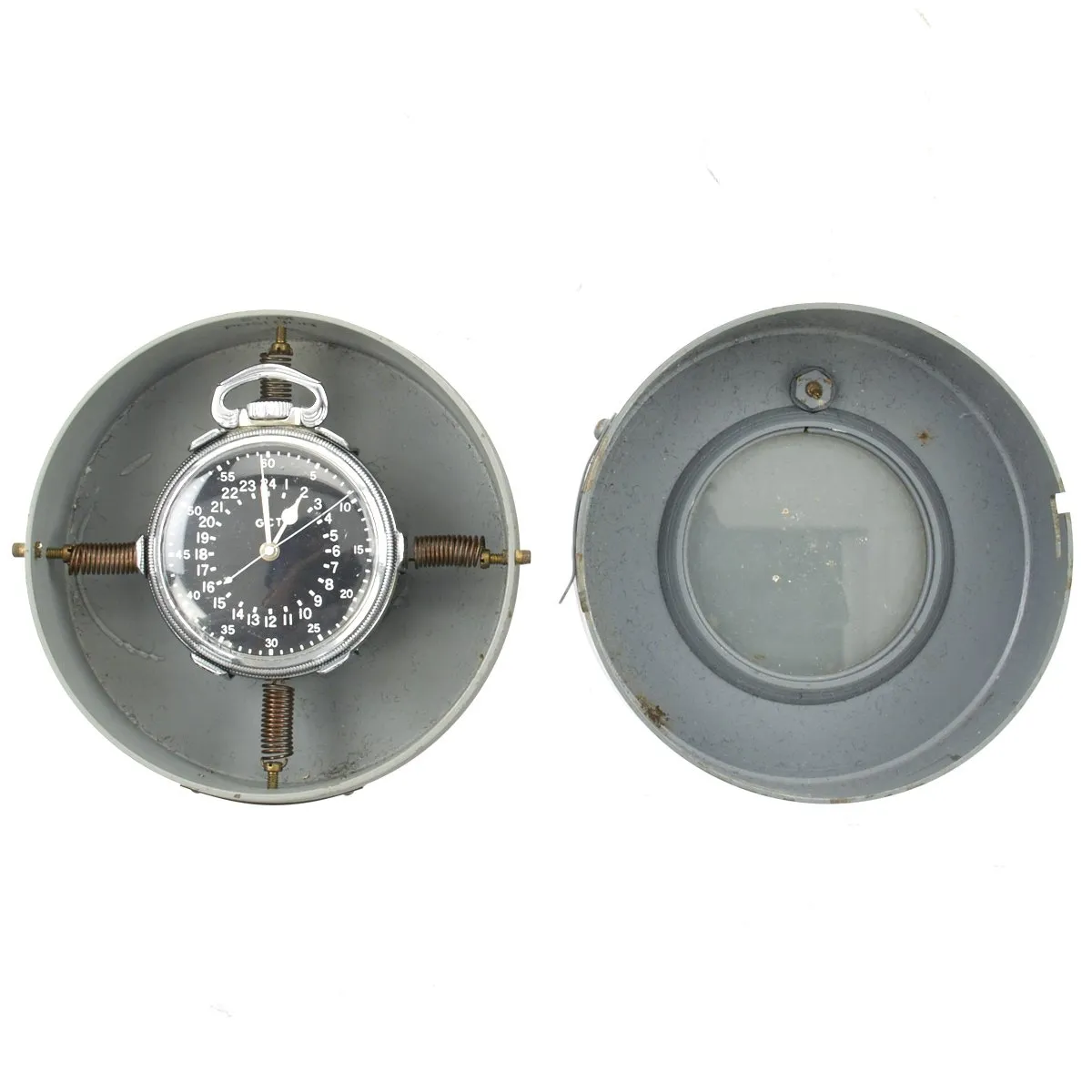 Original WWII USAAF 1942 Hamilton AN5740 G.C.T Navigator Pocket Watch with Carry Case