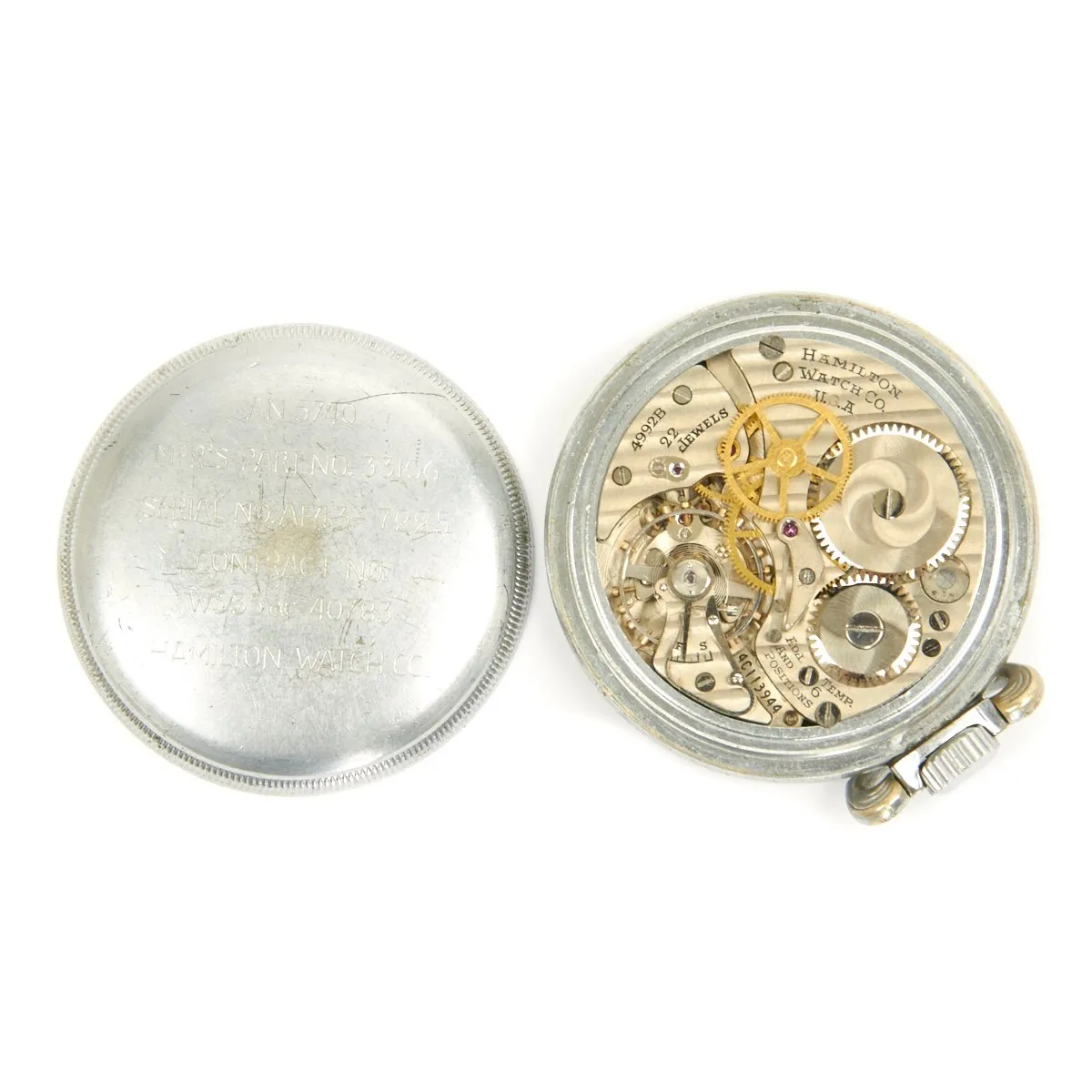 Original WWII USAAF 1943 Hamilton AN5740 G.C.T Navigator Pocket Watch with Carry Case