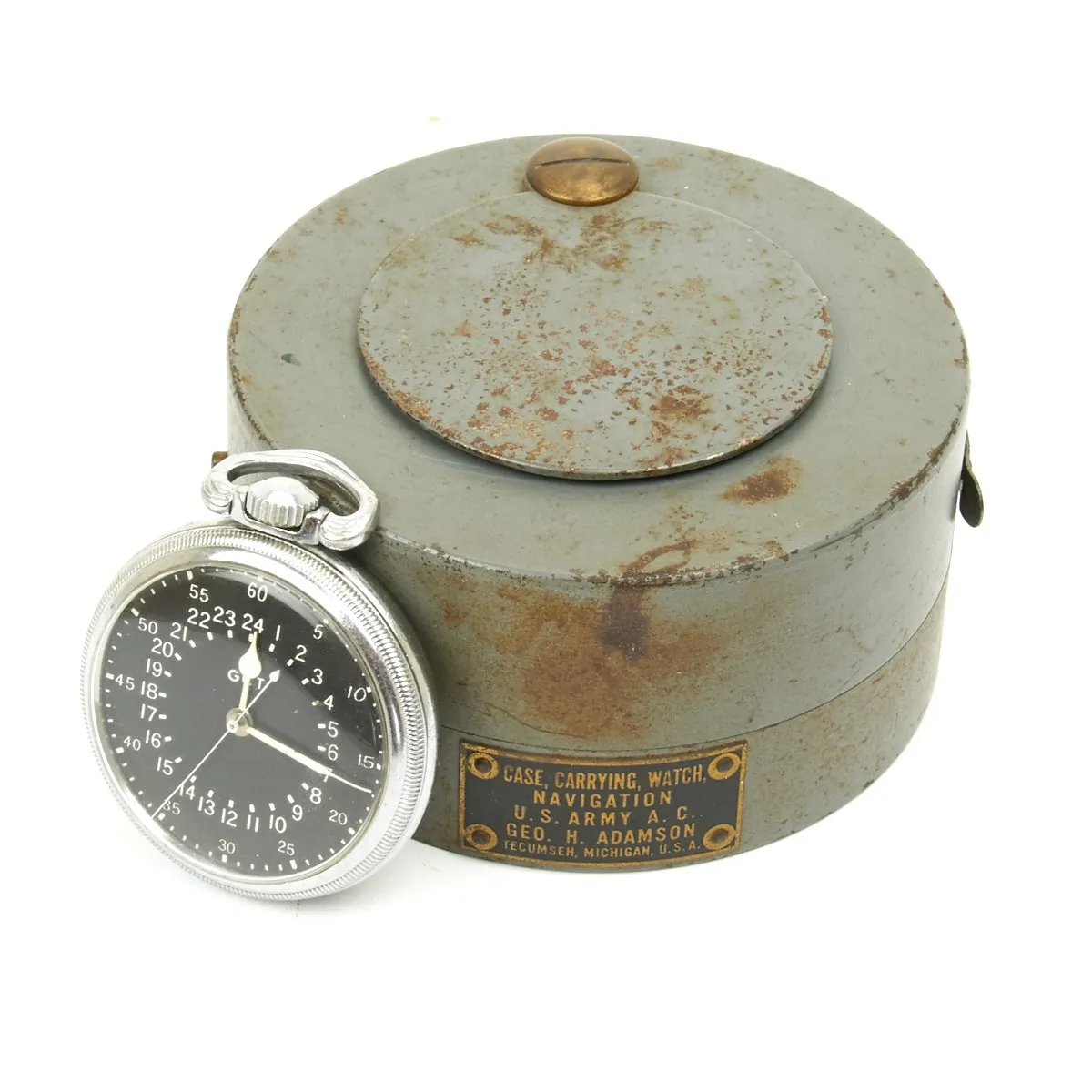 Original WWII USAAF 1943 Hamilton AN5740 G.C.T Navigator Pocket Watch with Case