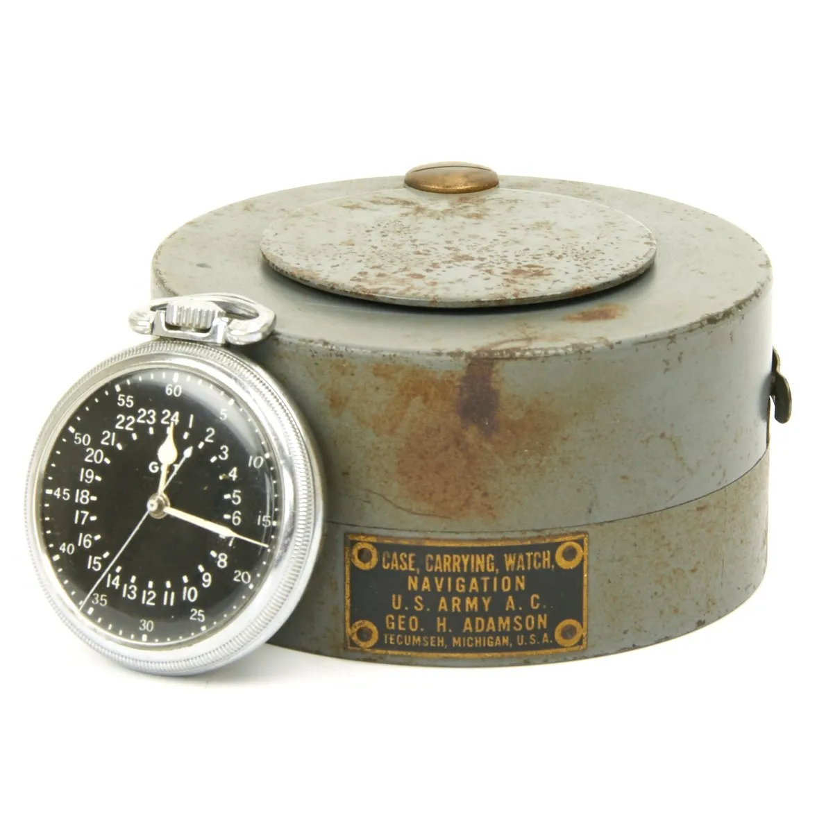 Original WWII USAAF 1943 Hamilton AN5740 G.C.T Navigator Pocket Watch with Case