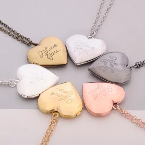 "I love you" Carved 6 Colors DIY Love Heart Secret Message Locket Necklace Pendant Vintage Gift For Lover Couples Custom Message
