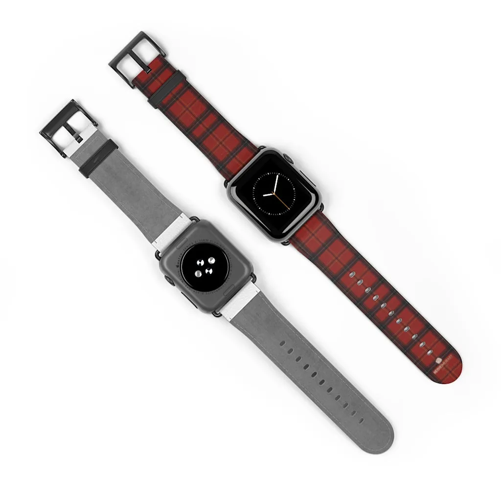 Red Black Plaid Watch Band, Tartan Print 38mm/42mm Watch Band For Apple Watch- Made in USA