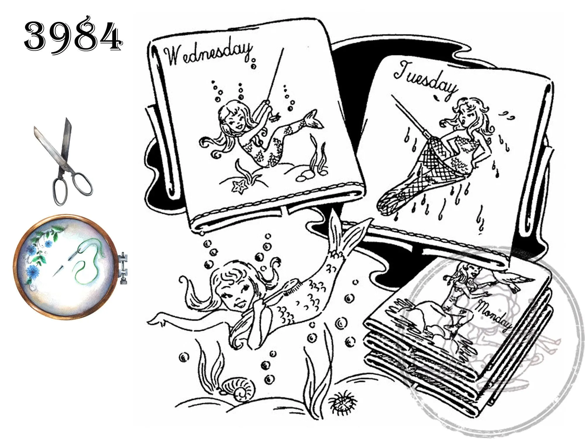 The Mystic Mermaid, 3984, Aunt Martha's®, Transfer Pattern, Hot Iron Transfers