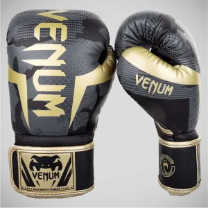 Venum Elite Boxing Gloves Dark Camo/Gold
