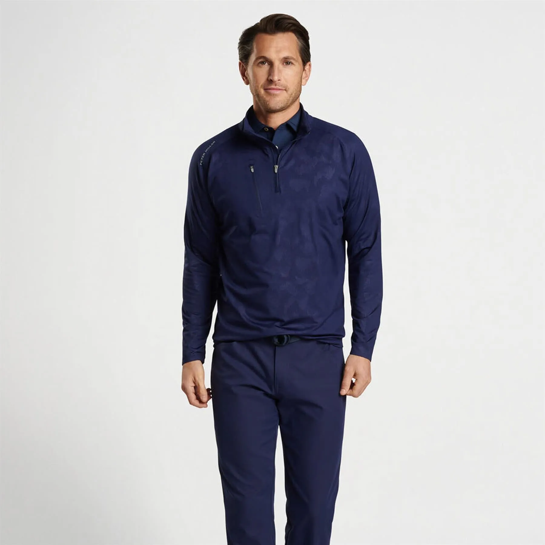 Verge Windowpane Camo Performance Quarter Zip Navy - AW24