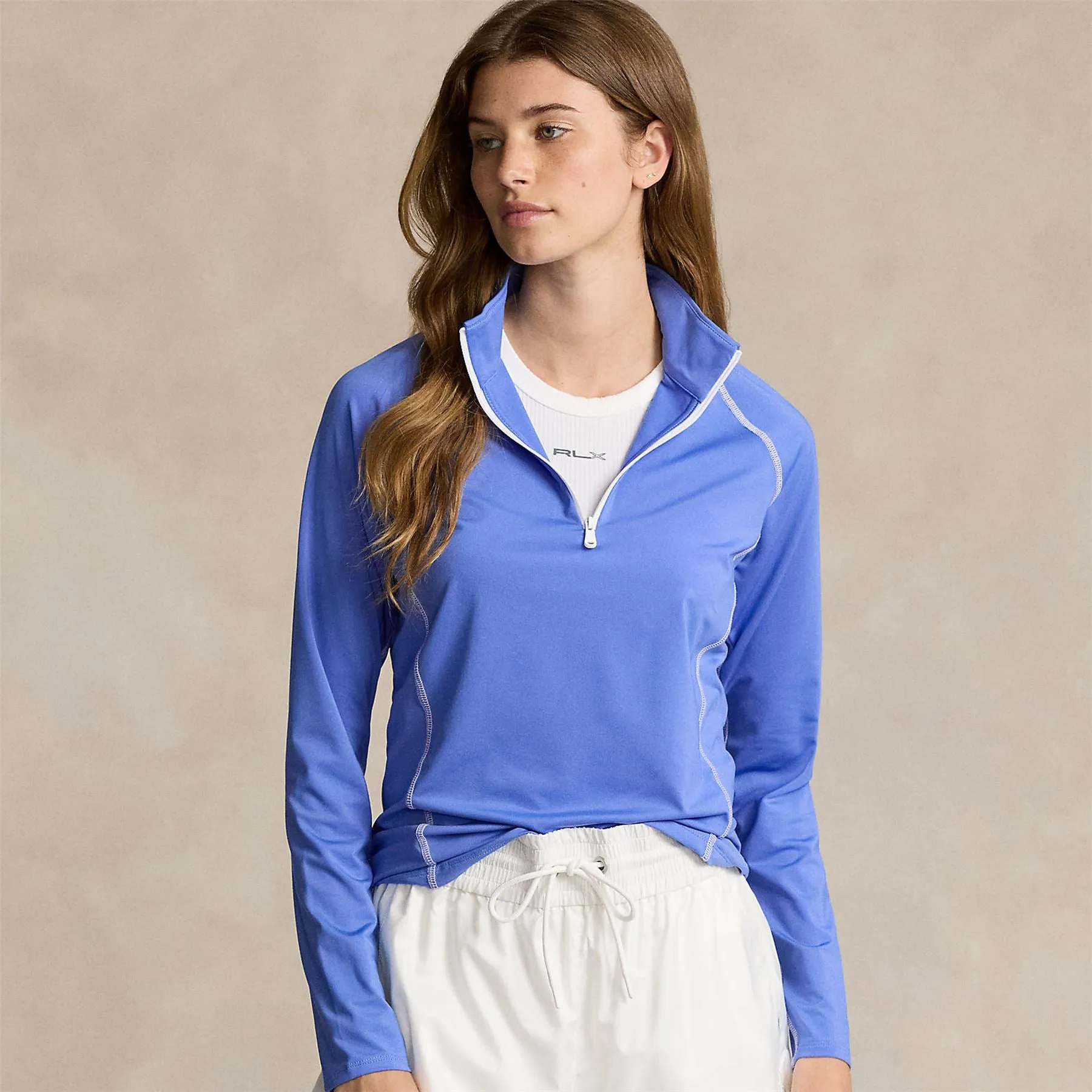 Womens Stretch Jersey Quarter Zip Pullover Summer Blue/Ceramic White - SS24